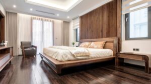 Thiết kế nội thất phòng ngủ gỗ tự nhiên độc đáo